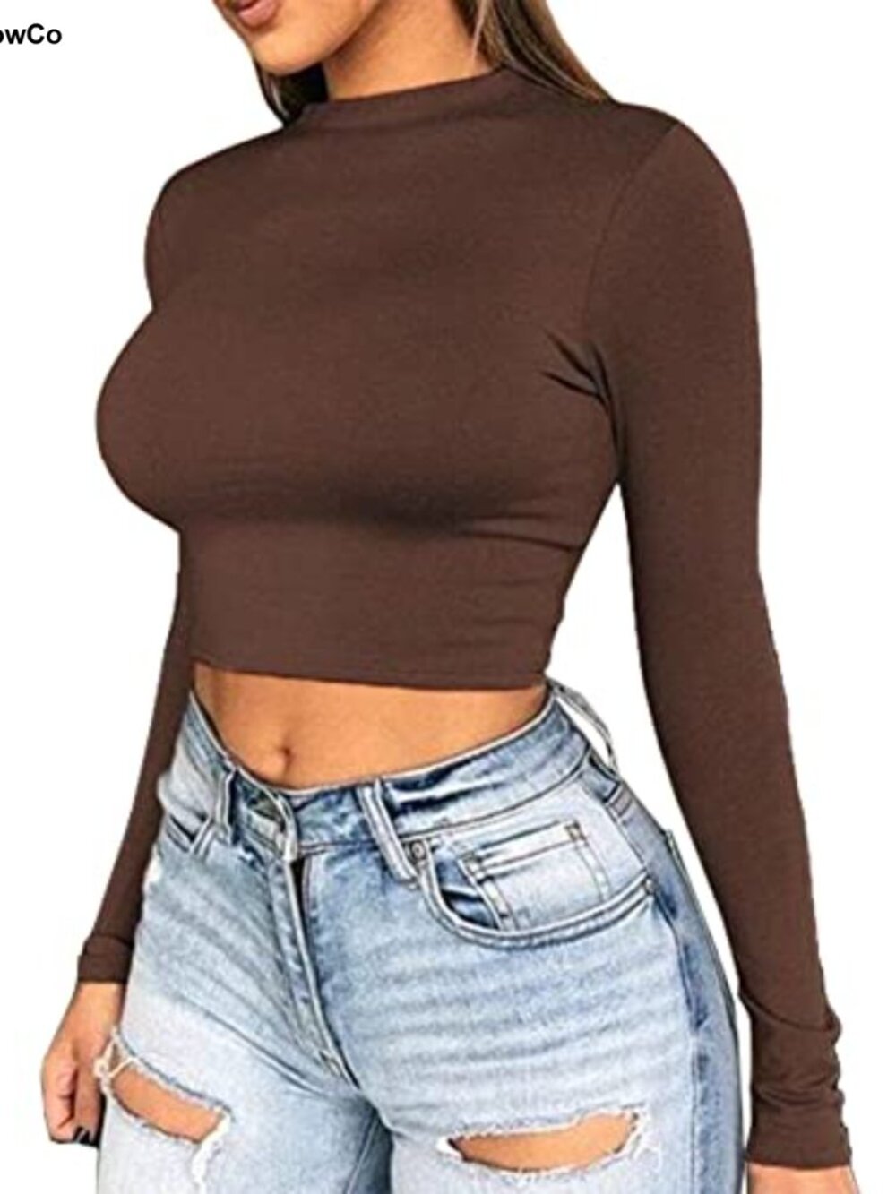 Women Long Sleeve Turtleneck Crop Top Fitted Fitted Shirt